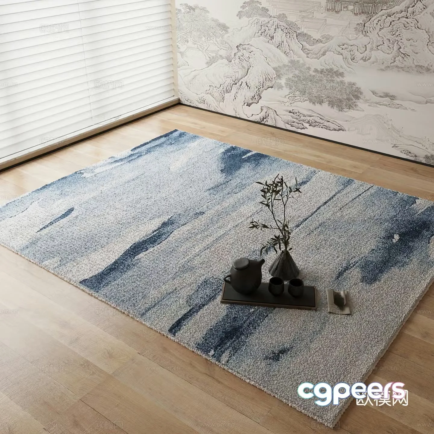 New Chinese carpet Blue carpet 3d model