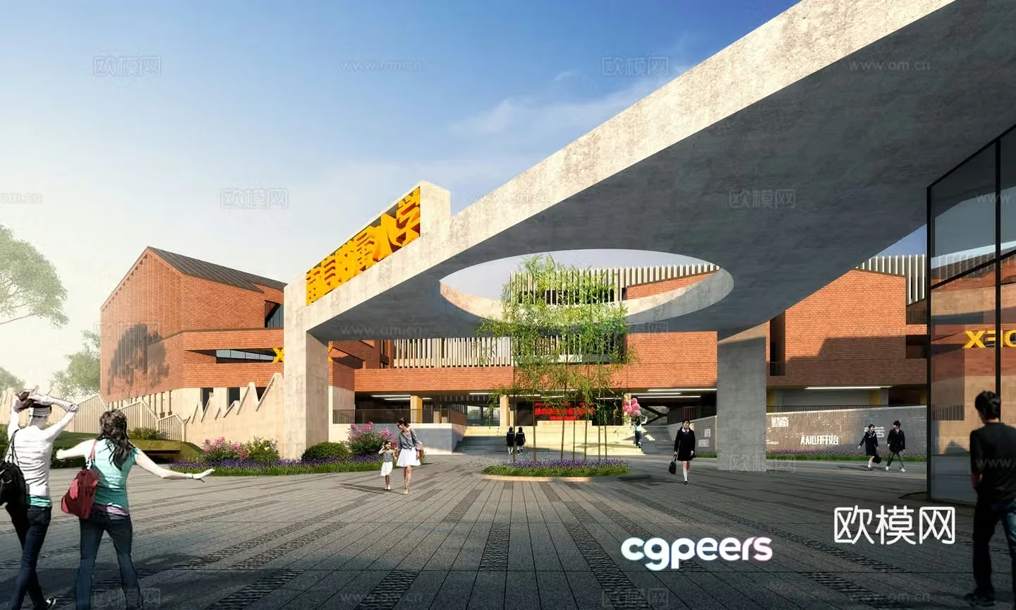 Modern school entrance square 3d model