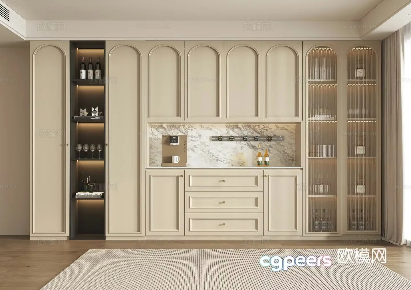 French cream style wine cabinet sideboard decorative wine cabinet accessories glass wine cabinet 3d model