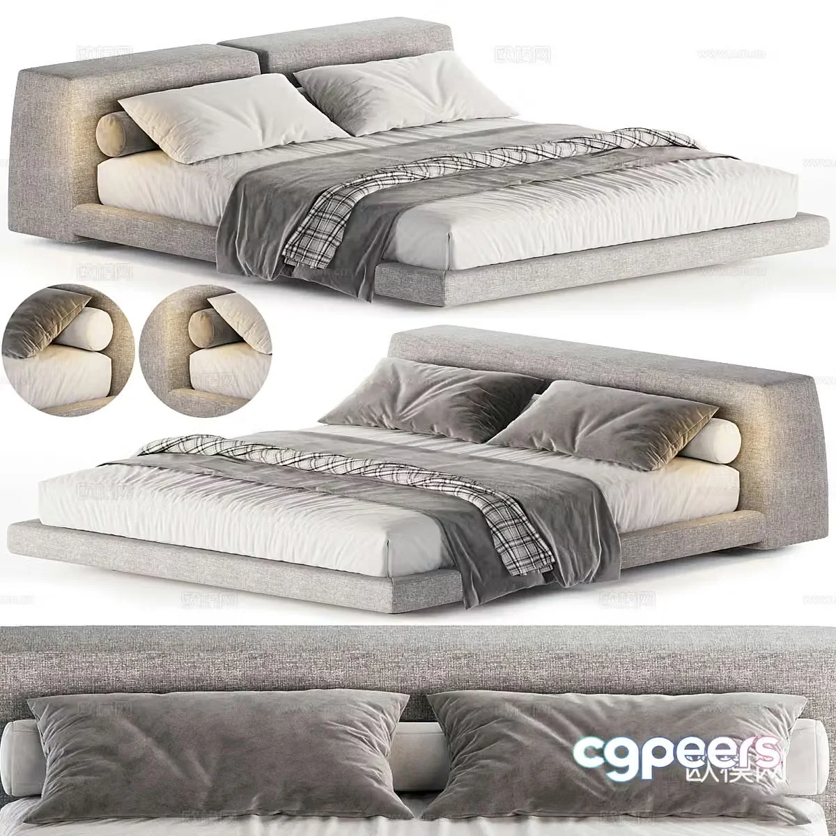 Modern Italian fabric double bed 3D model