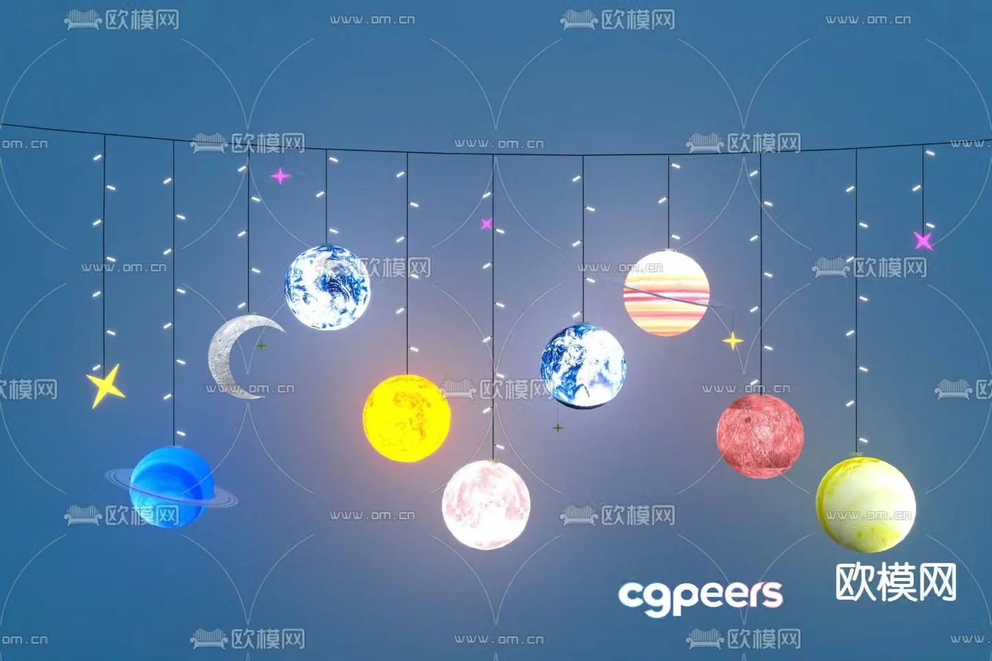 Children’s chandelier planet chandelier moon lamp 3d model