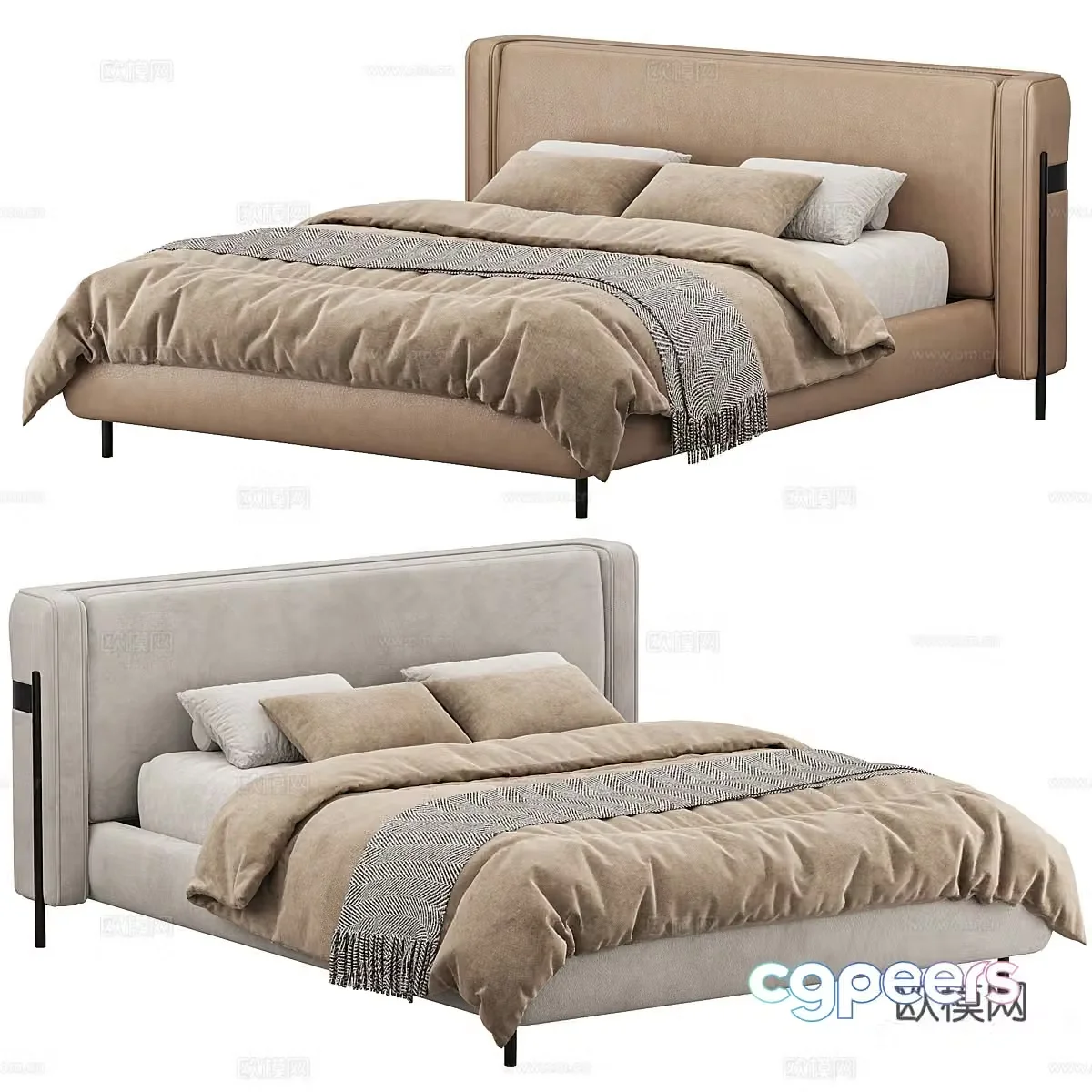 New Chinese style FEVA leather fabric double bed 3D model