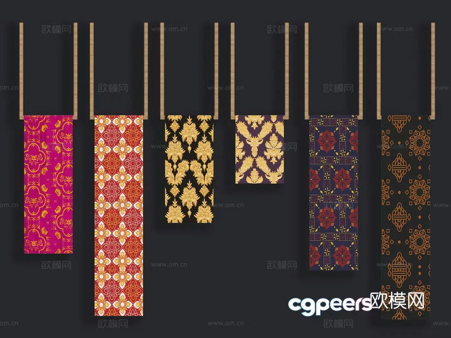 Chinese Miao Mongolian elements silhouette ethnic minority elements pattern wall decoration traditional patterns cloud 3d model
