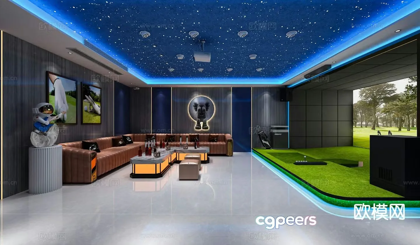 Modern golf room 3d model