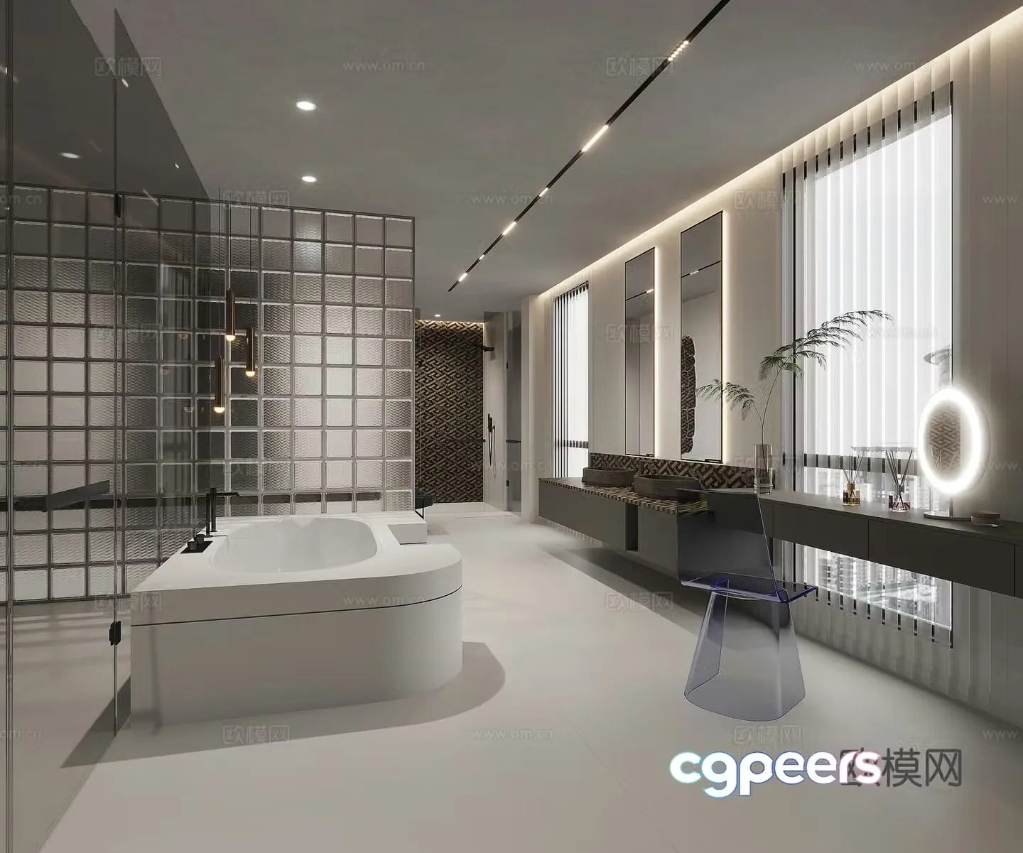 Modern minimalist bathroom dry and wet bathroom 3D model
