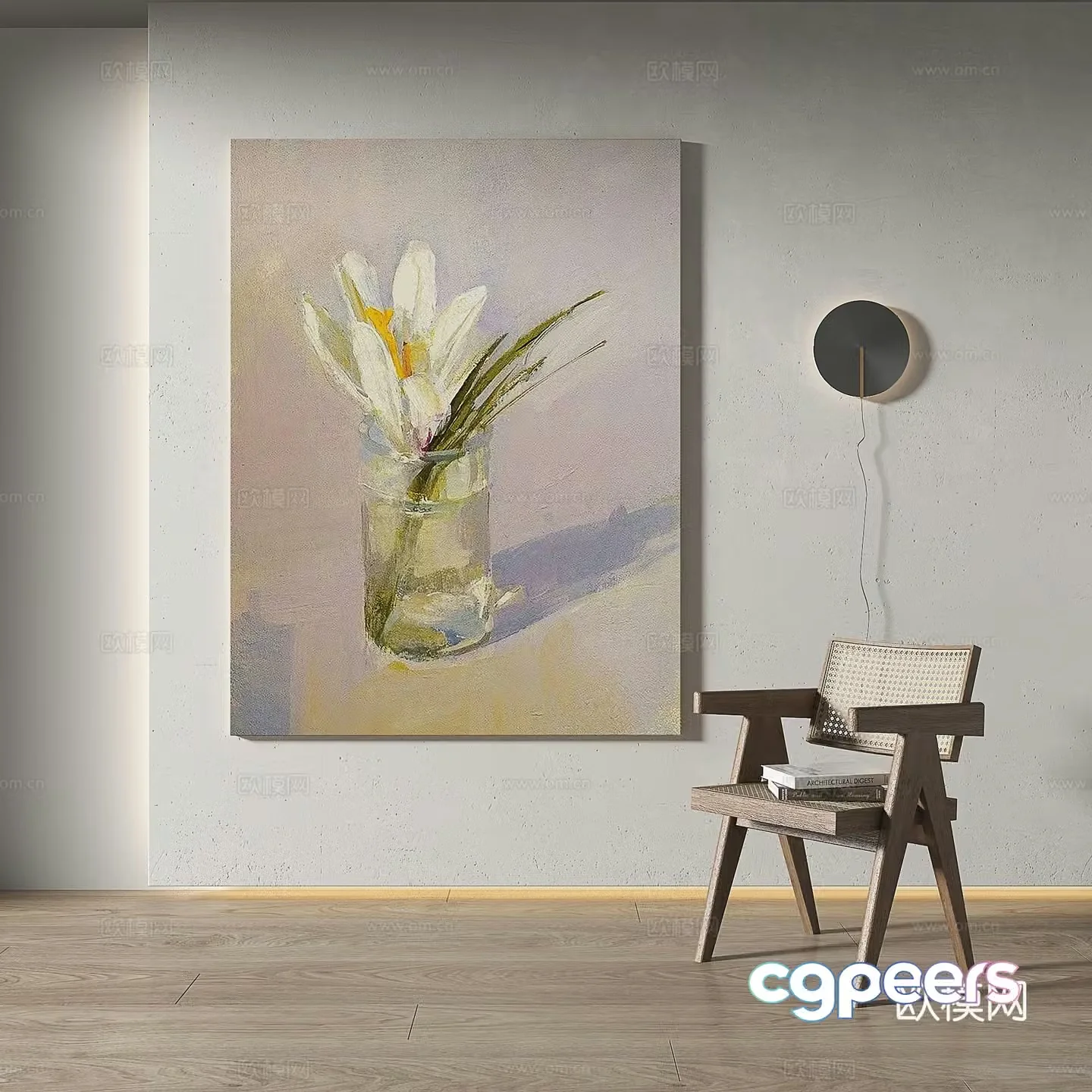 Modern Chinese style retro light luxury wasabi simple abstract decorative painting 3d model