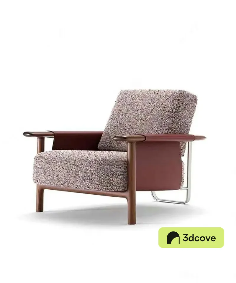 Wooden Armchair With Brown Upholstery