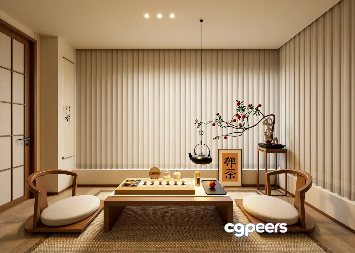 Japanese-Inspired Living Room 3D Model – 13120 – VRAY Render