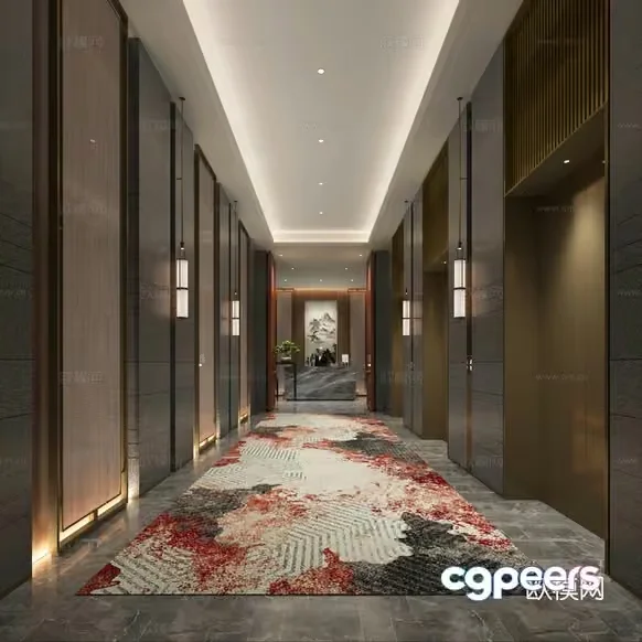 Modern Hallway With Rug 3D Model – 4520 – CORONA Render