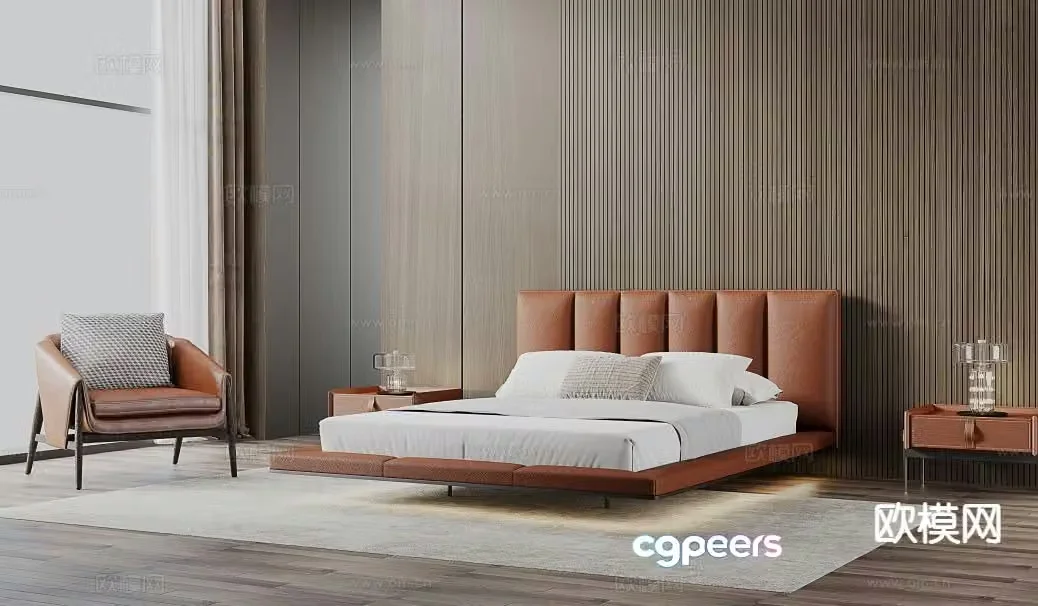 Italian double bed 3d model