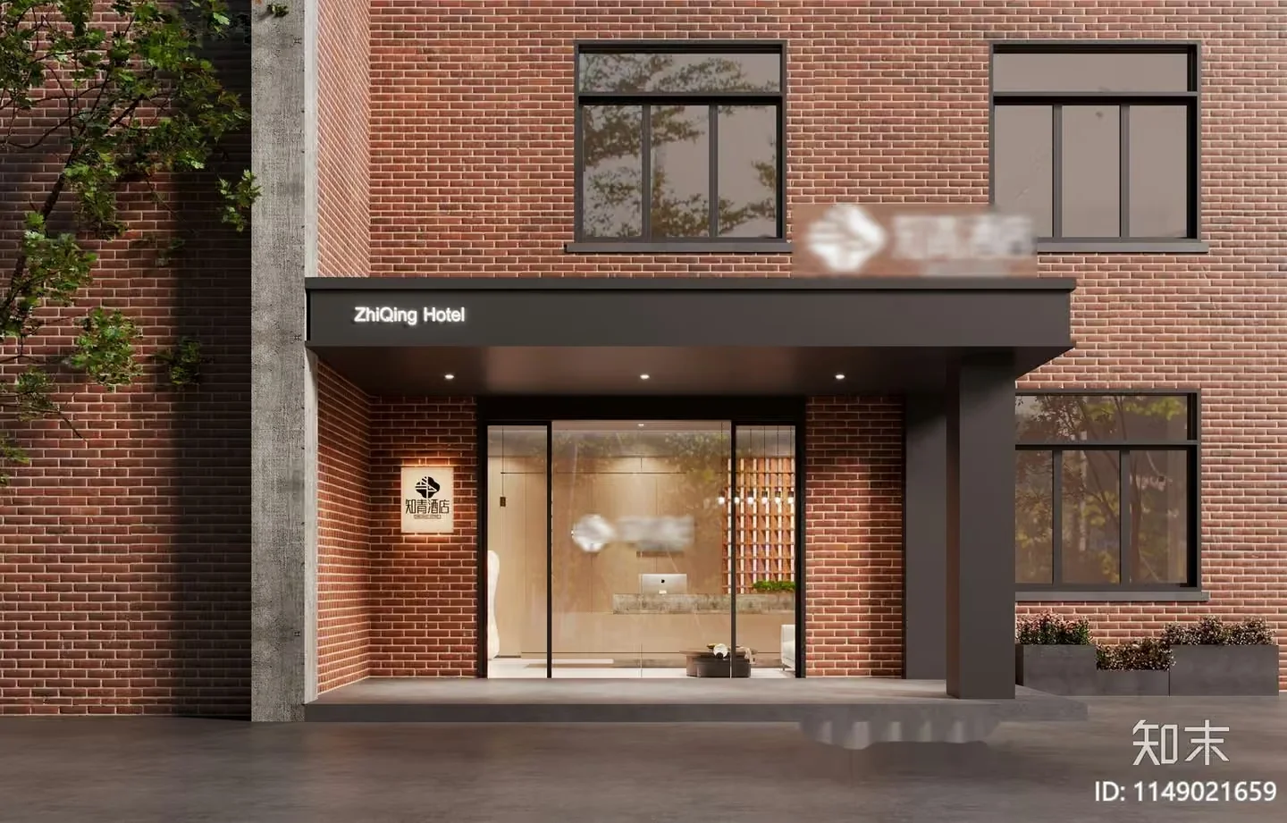 A Brick Building With A Modern Hotel Entrance 3D Model – 4943 – VRAY Render
