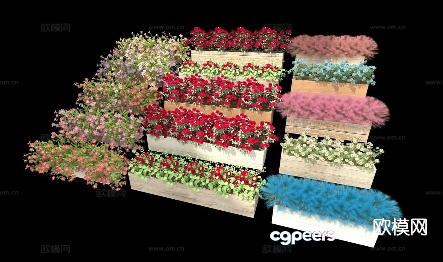 Outdoor flower box wooden flower box planter 3d model