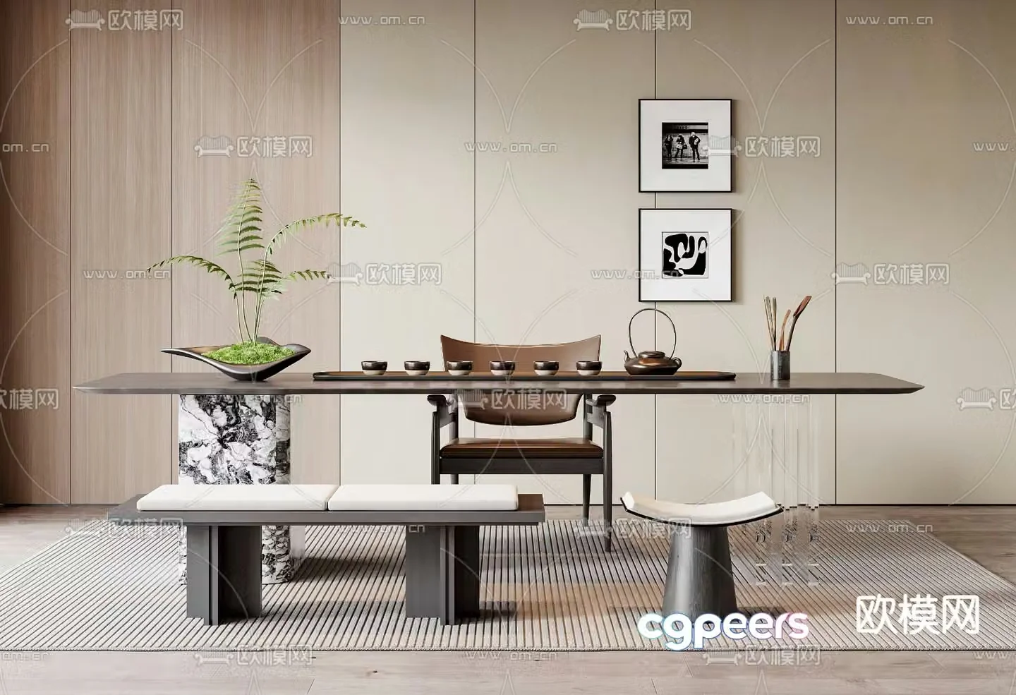 Modern tea table and chairs 3d model