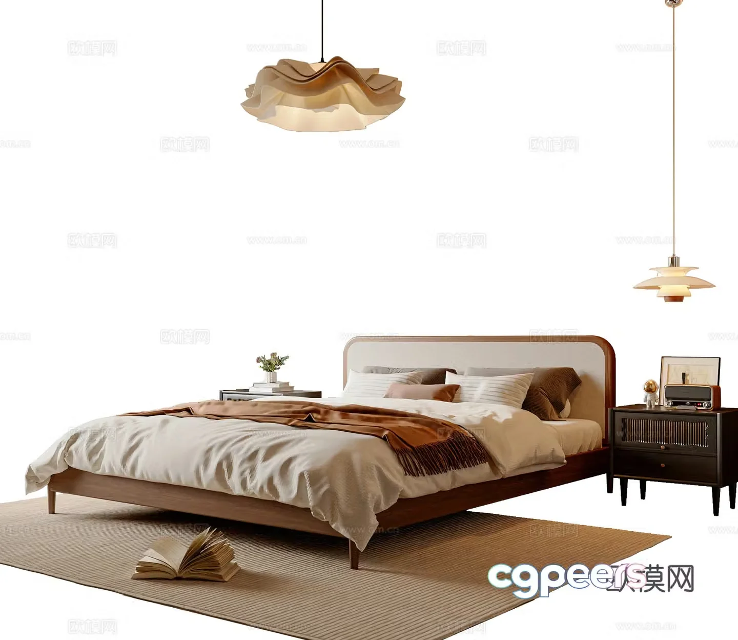 Medieval style double bed chandelier bedside table double bed 3d model