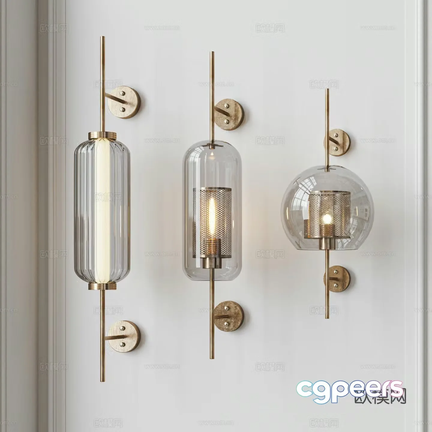 Modern wall lamp combination New Chinese style wall lamp Light luxury wall lamp Metal wall lamp Glass wall lamp 3D model
