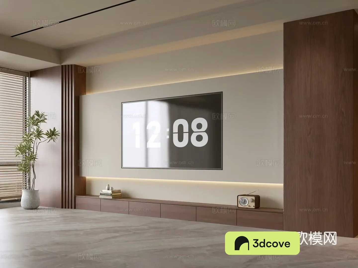 Wasabi Middle Style TV Cabinet TV Background Wall Overall Cabinet TV Background Wall Medal Style 3D Model