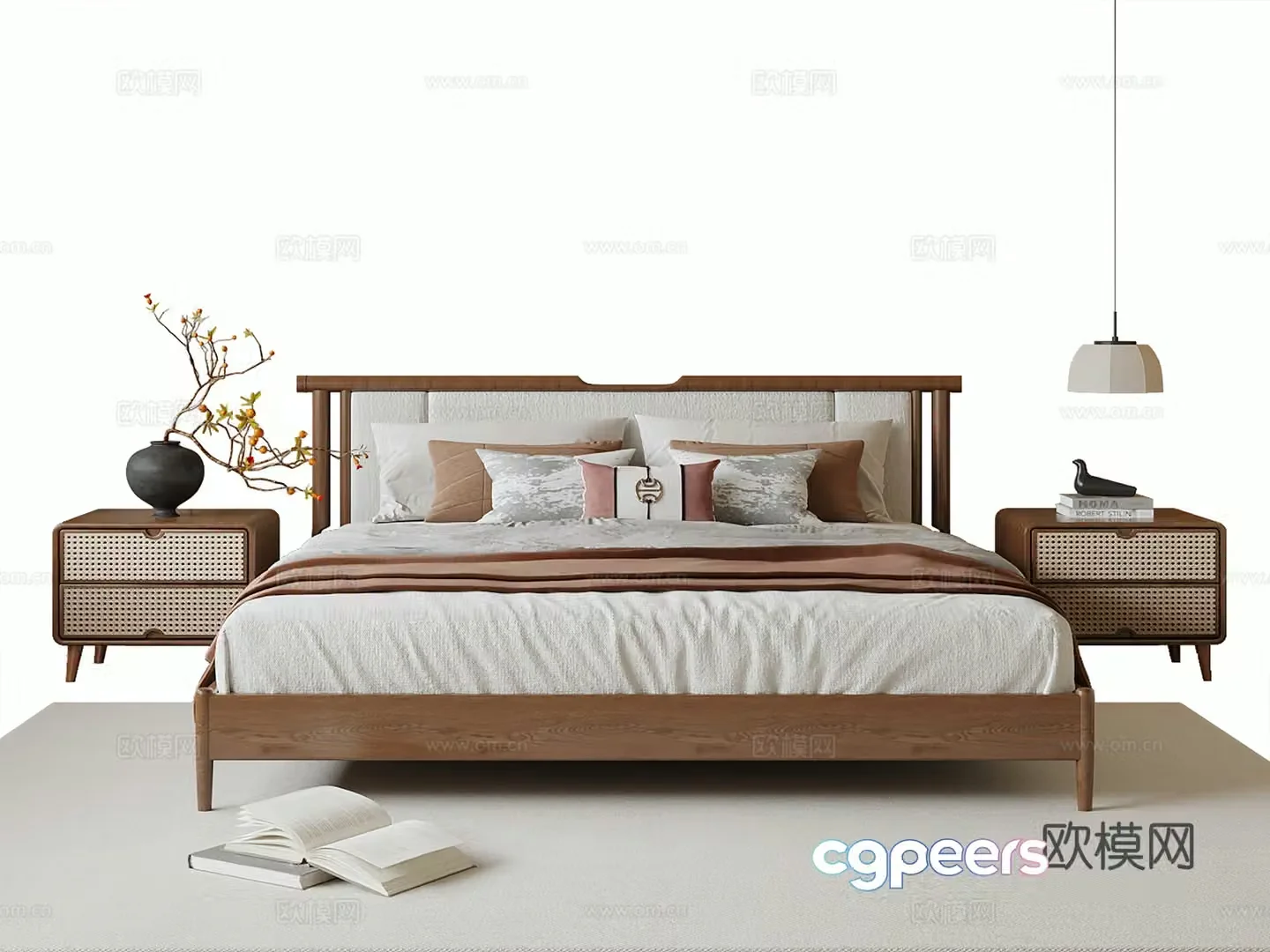New Chinese Song style double bed 3D model