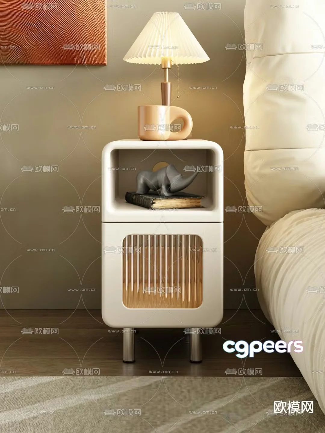 Cream style bedside table 3d model