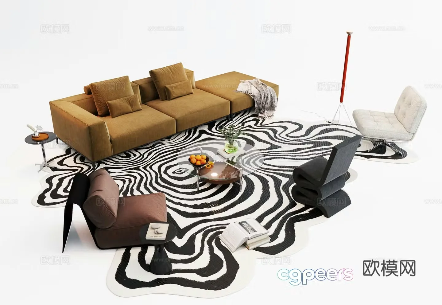 Modern medieval multi-person sofa straight-row sofa casual sofa minori sofa p3d model