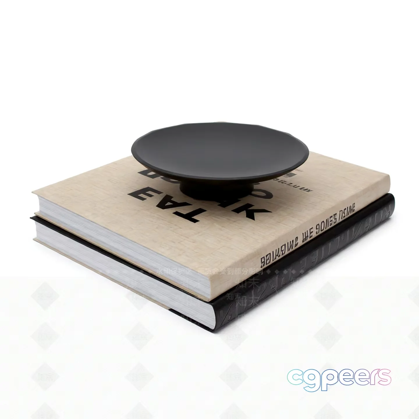 A Stack Of Books With A Small Plate On Top 3D Model – 17372 – VRAY Render