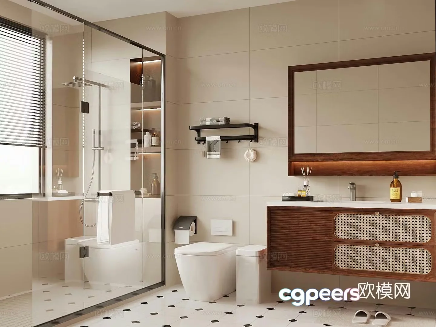 Middle style bathroom dry and wet bathroom bathroom cabinet 3D model