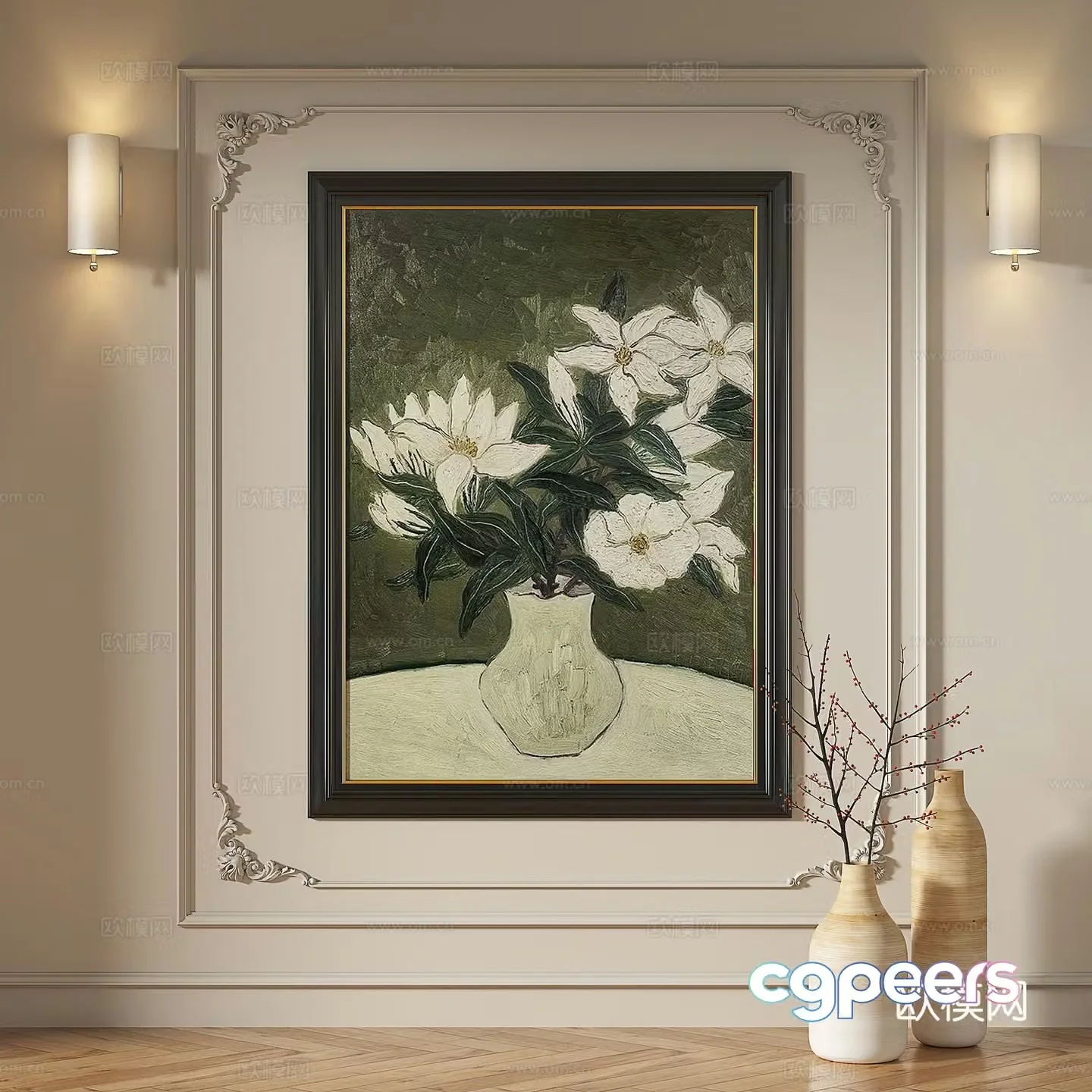 French retro medieval modern European classical decorative painting 3d model