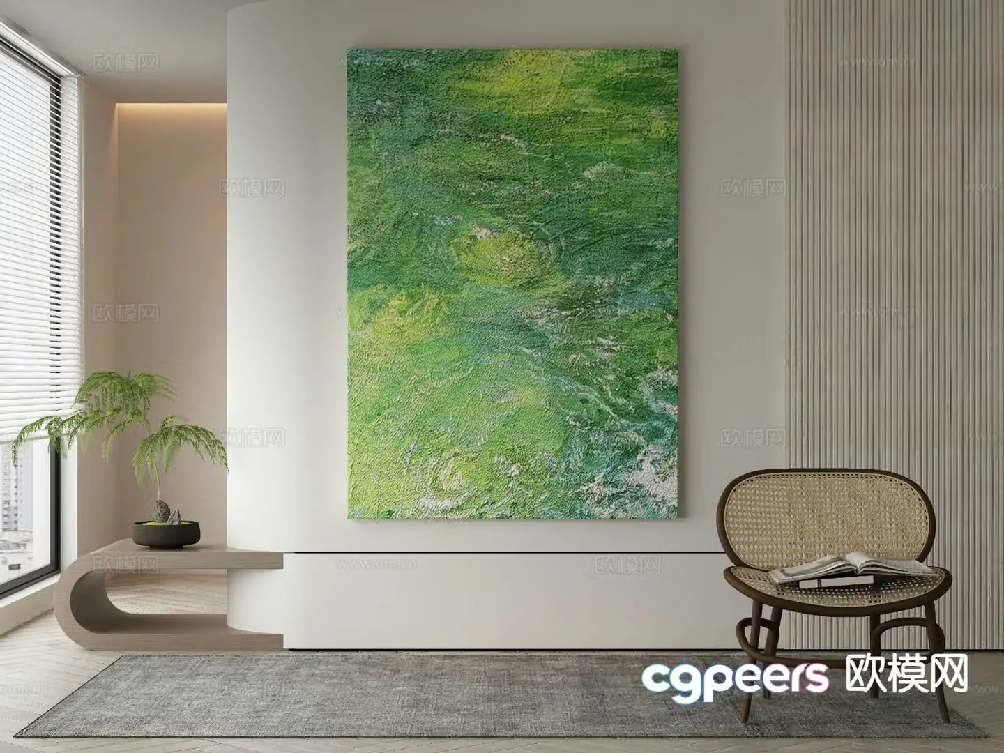 Modern decorative painting green oil painting 3d model