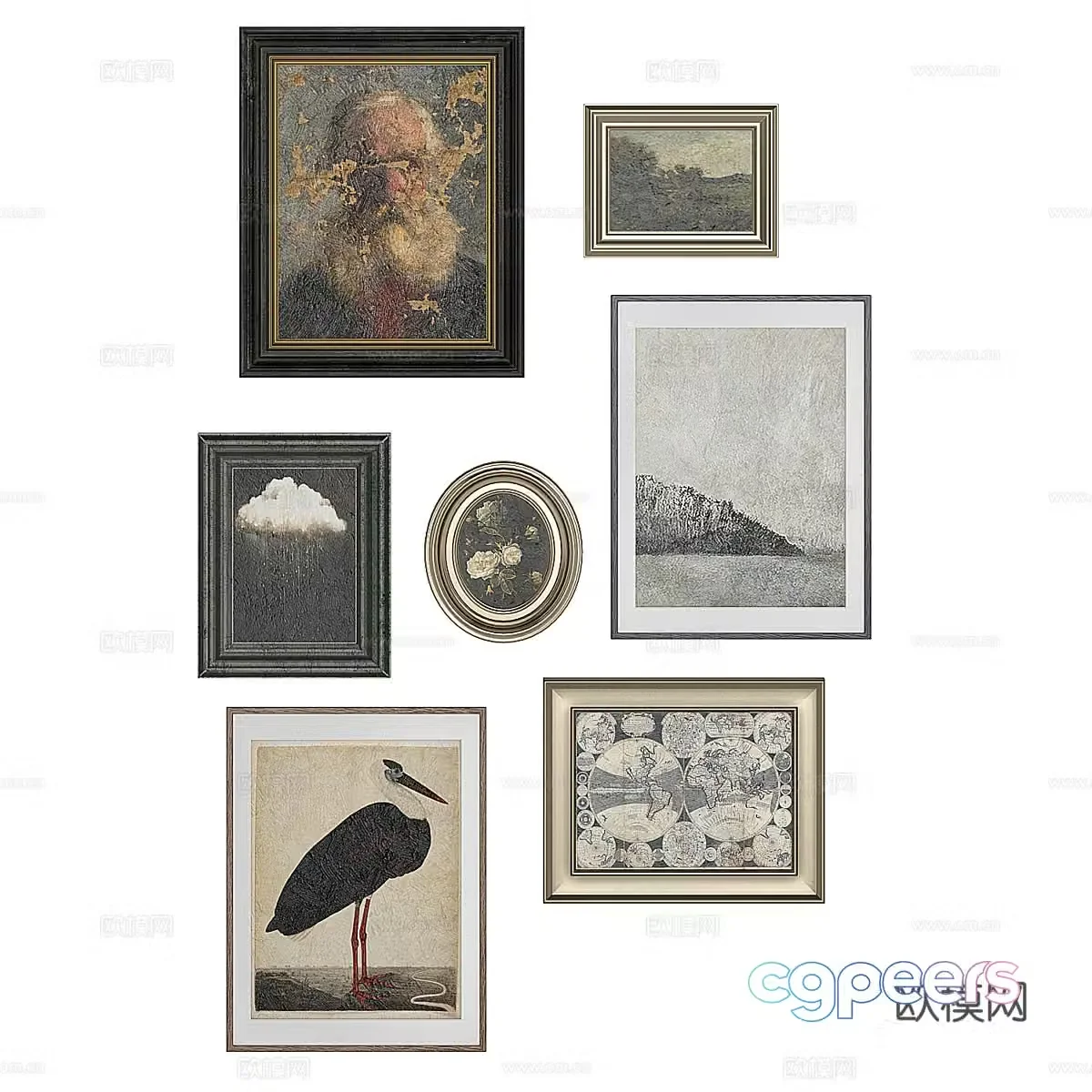 Hanging painting combination Decoration hanging painting Decoration painting Living room hanging painting Tea room hanging painting Oil painting Hall hanging 3D model