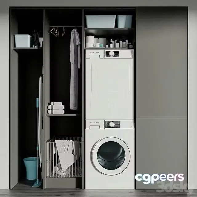 3ds Max Free – LAUNDRY SET 01 (washer, dryer and decor)
