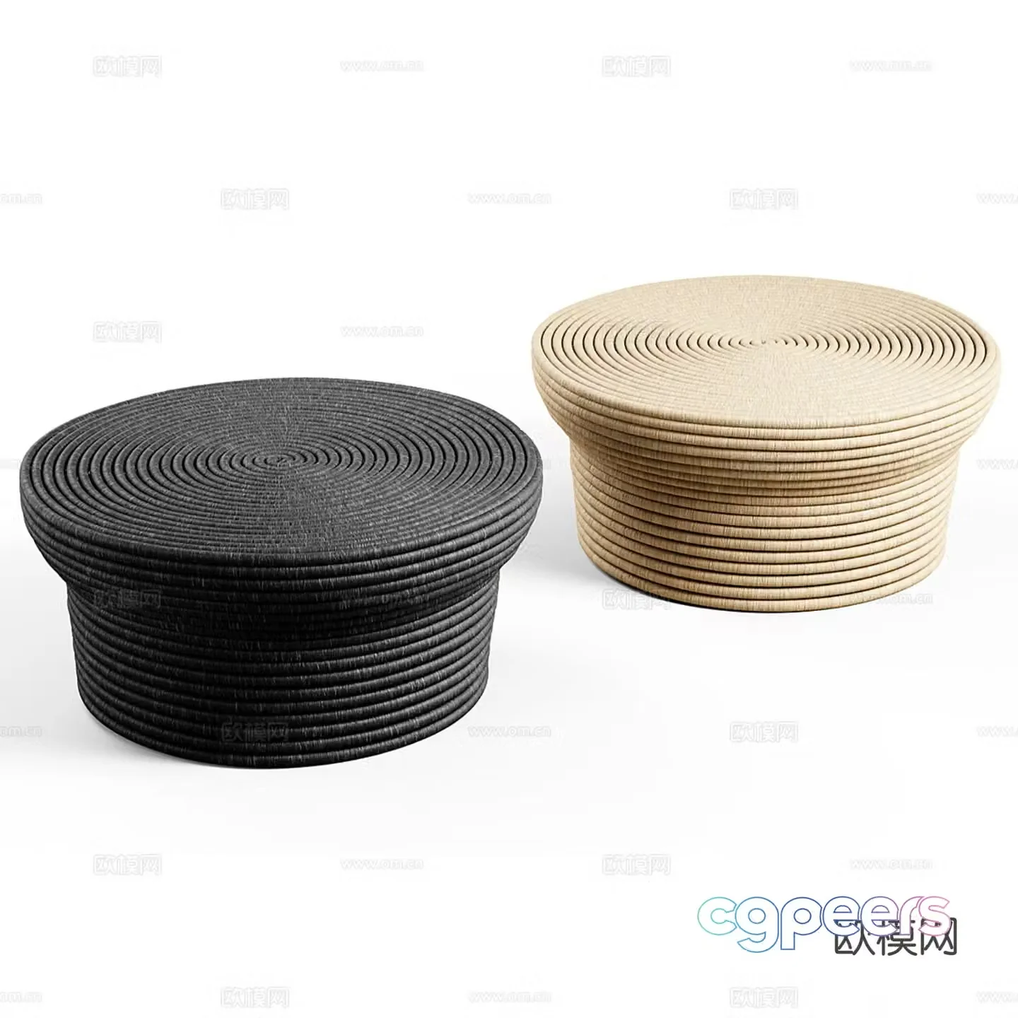 Rattan low stool sofa stool round stool 3D model