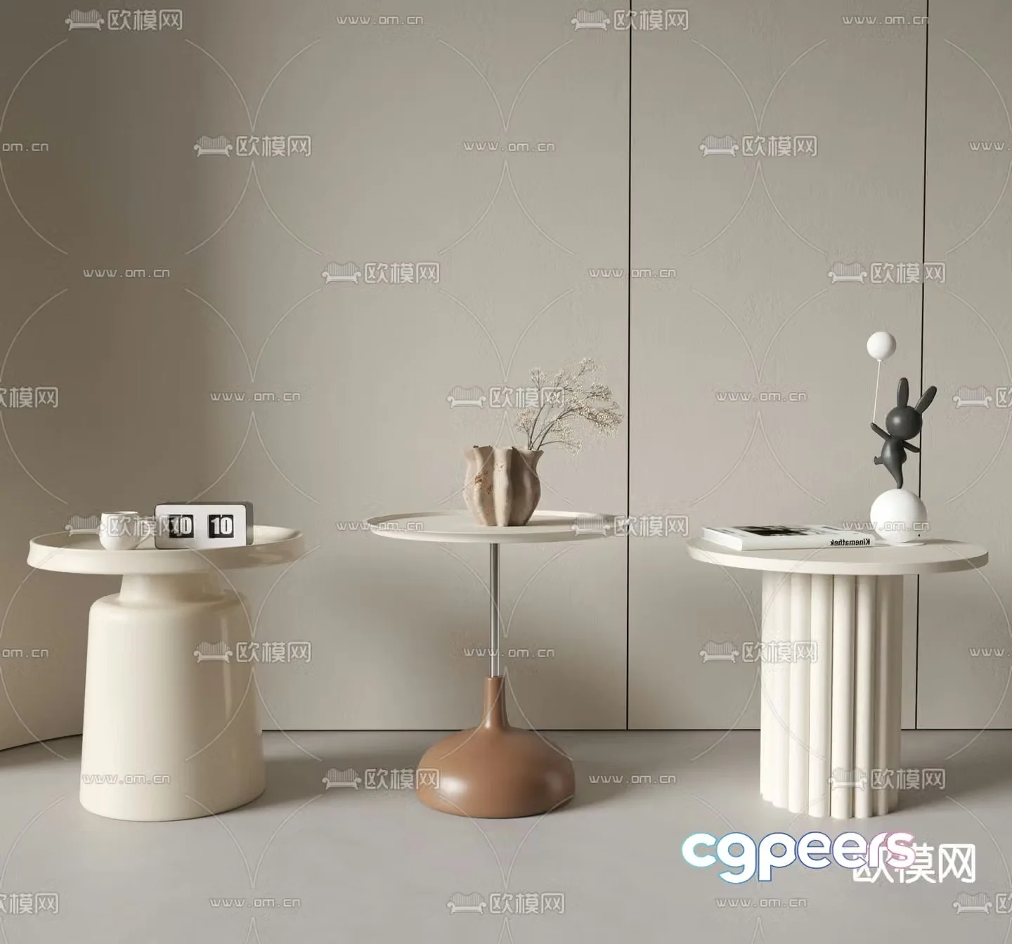 Cream style corner table side table round table table table 3D model