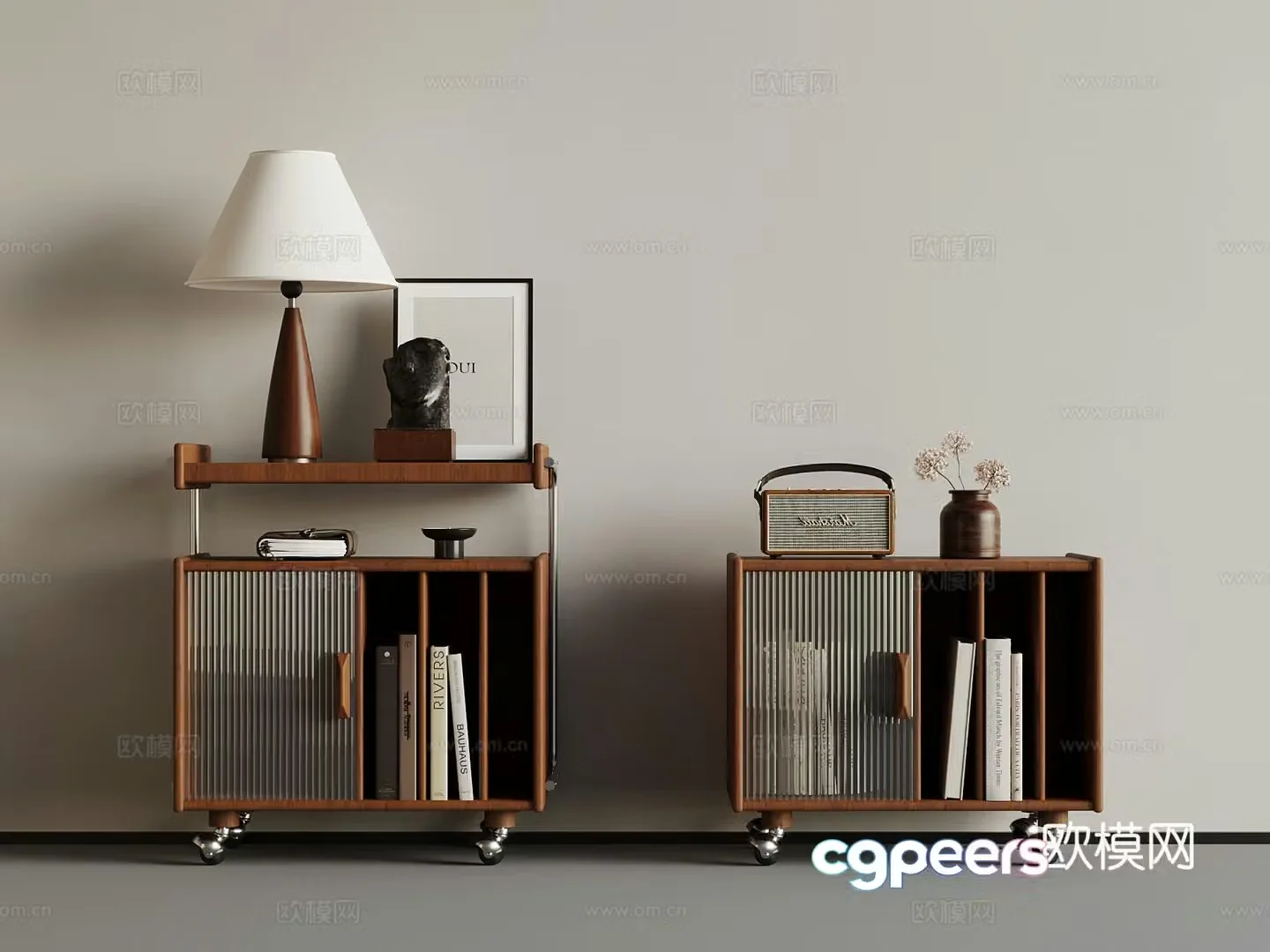 Middle-aged bedside table small cart 3d model