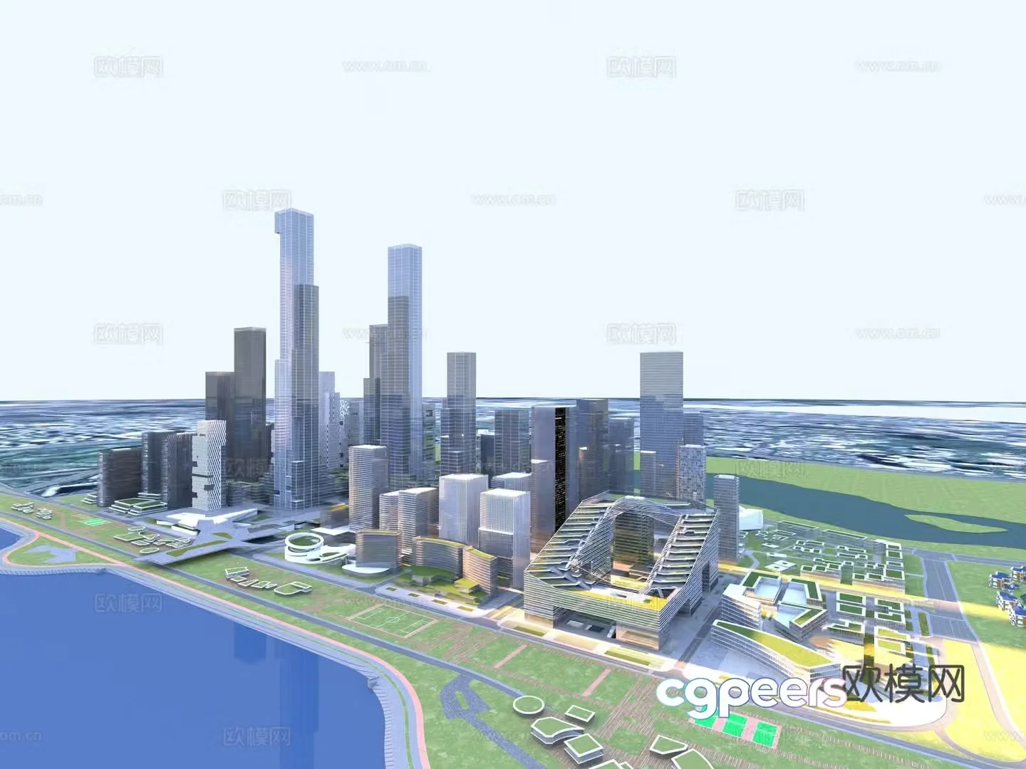 City bird’s eye view 3D model