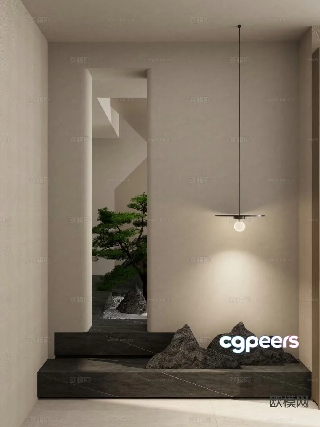 New Chinese style rockery sketch porch landscaping 3D model