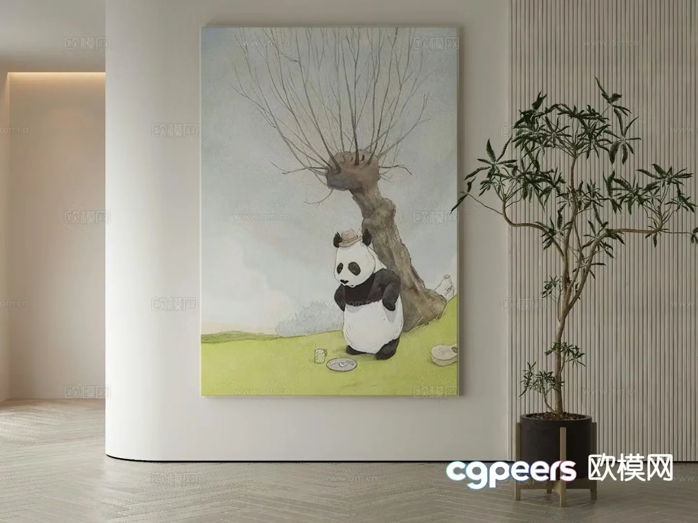 Modern decorative painting panda painting cartoon hanging painting 3d model