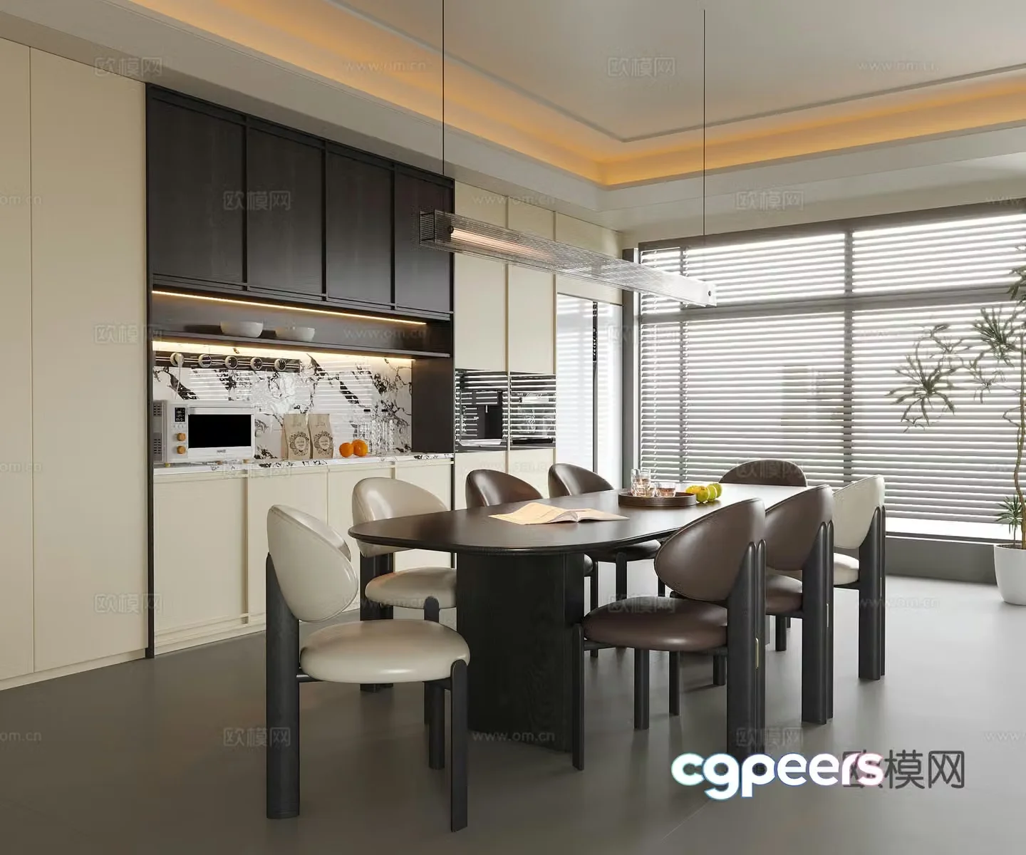 Modern restaurant Dining table and chair Dining chair Sideboard Wine cabinet 3d model
