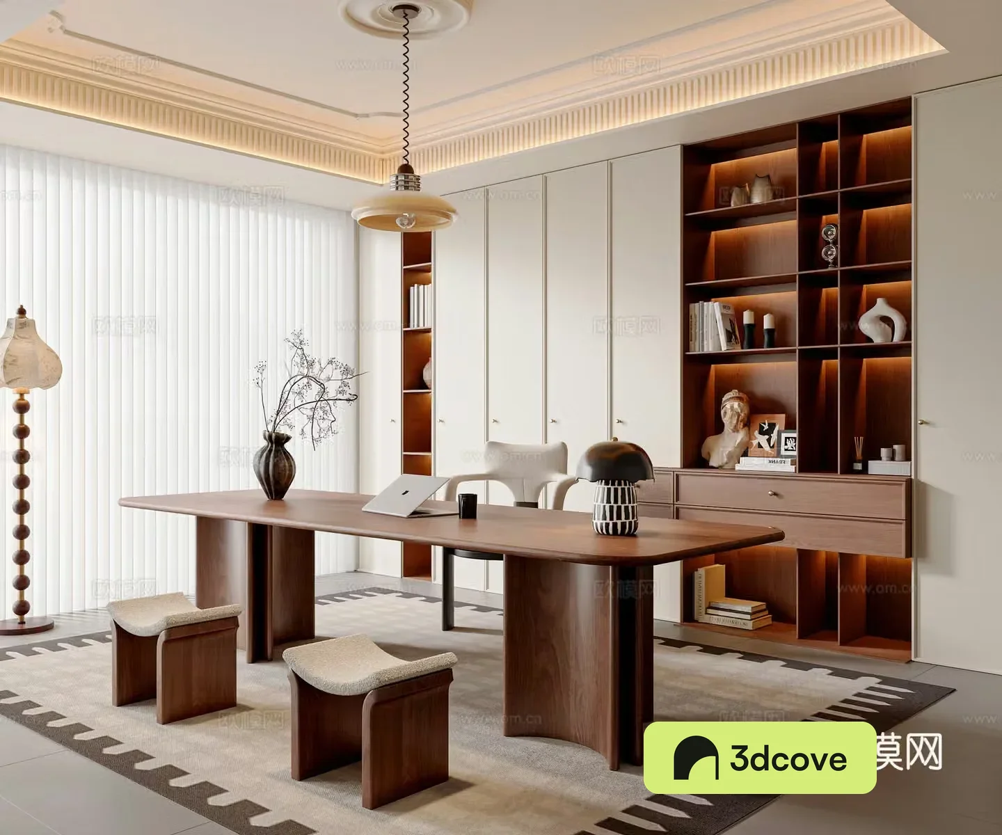 French medieval style study room medieval style desk and chair combination chandelier floor lamp medieval style bookcase