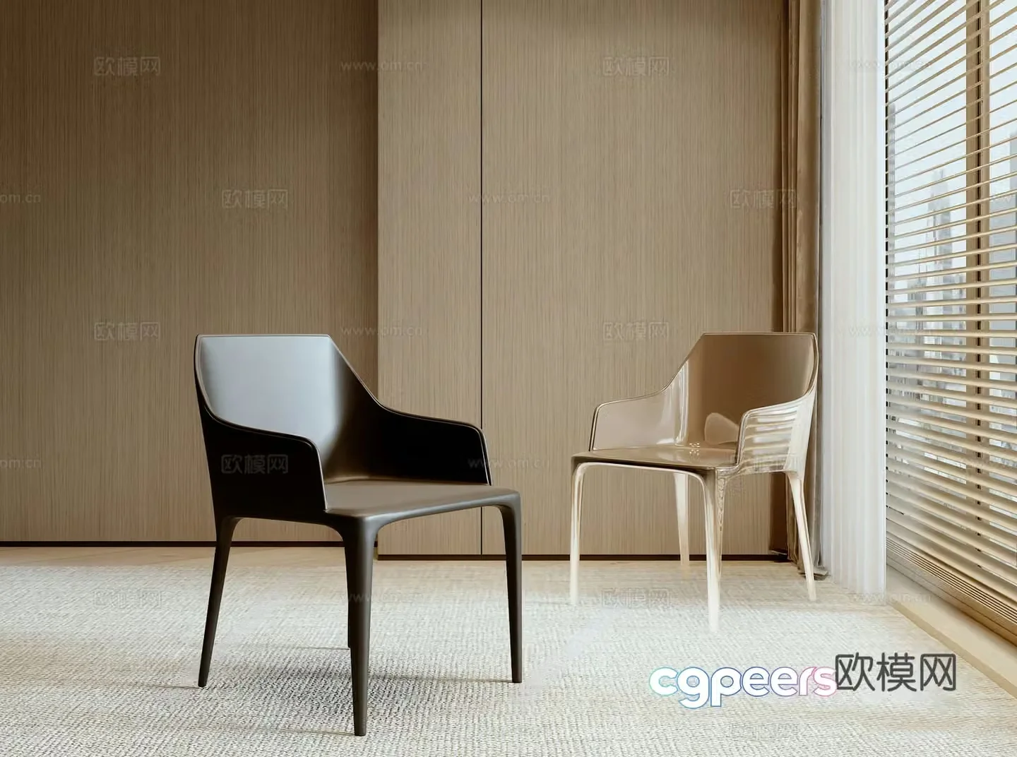 Secolo Modern Dining Chair Chair Acrylic Chair Leather Chair 3D Model