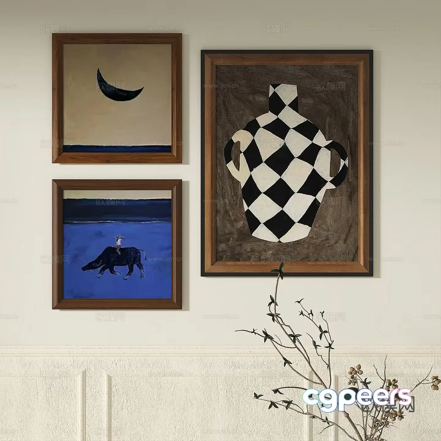 Modern French retro abstract light luxury simple medieval decorative painting 3d model