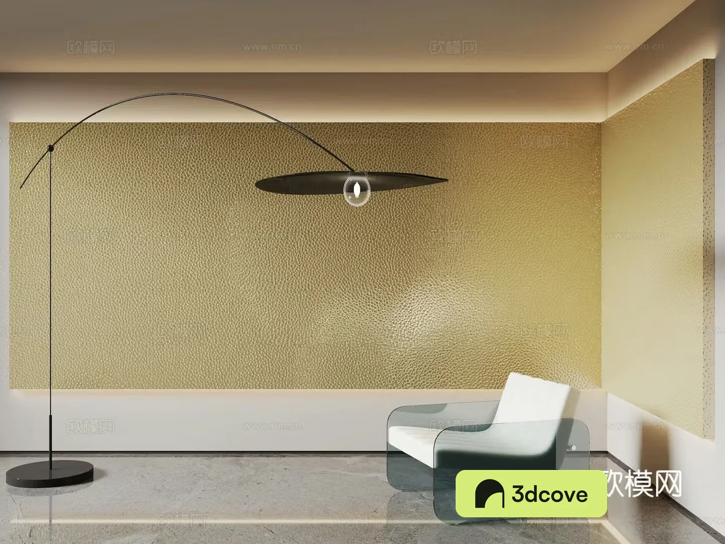 Modern metal background wall background board acrylic leisure chair floor lamp