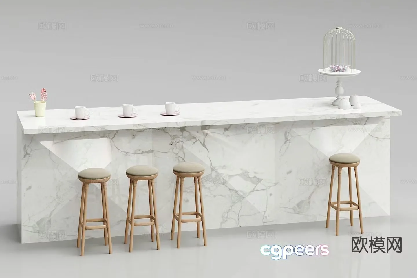 Marble bar bar chair 3d model
