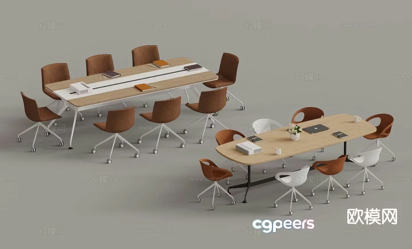 Modern conference table and chairs 3d model