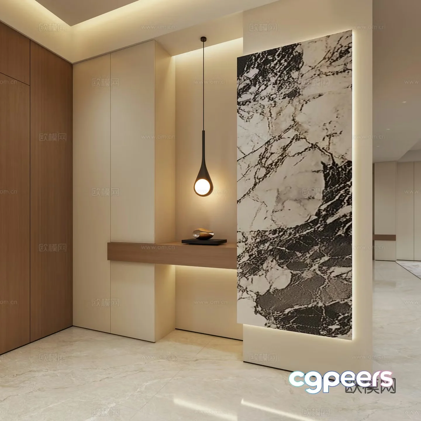 Italian light luxury entrance wall background 3D model