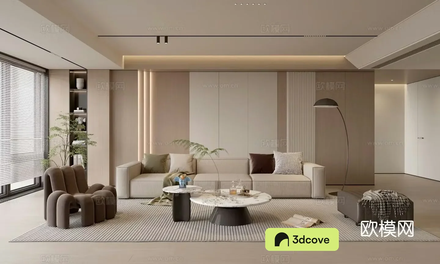 Creamy living room light luxury TV background wall combination coffee table sofa background wall