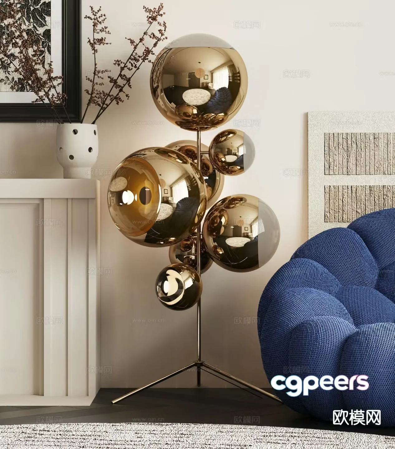 Modern metal floor lamp 3d model