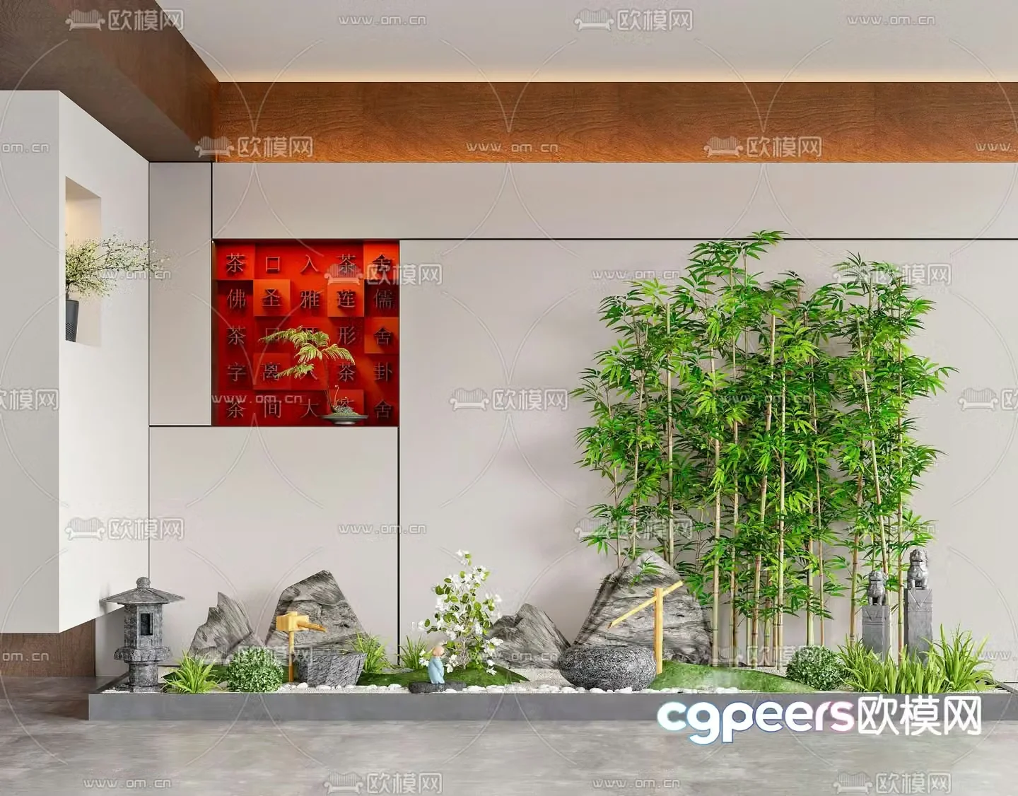 New Chinese style indoor landscaping plant pile 3D model