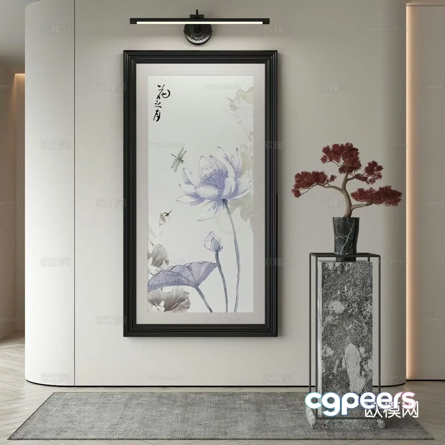 New Chinese style decorative painting Zen hanging painting Lotus hanging painting 3D model