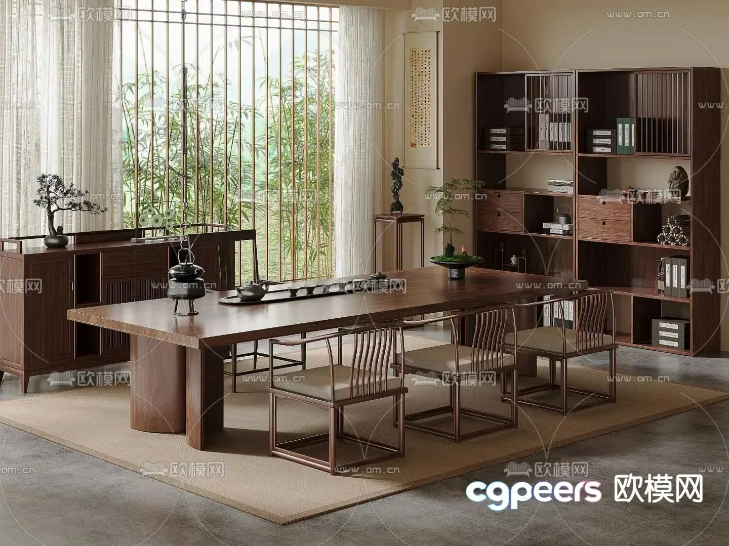 New Chinese style tea table and chairs tea table tea cabinet 3d model
