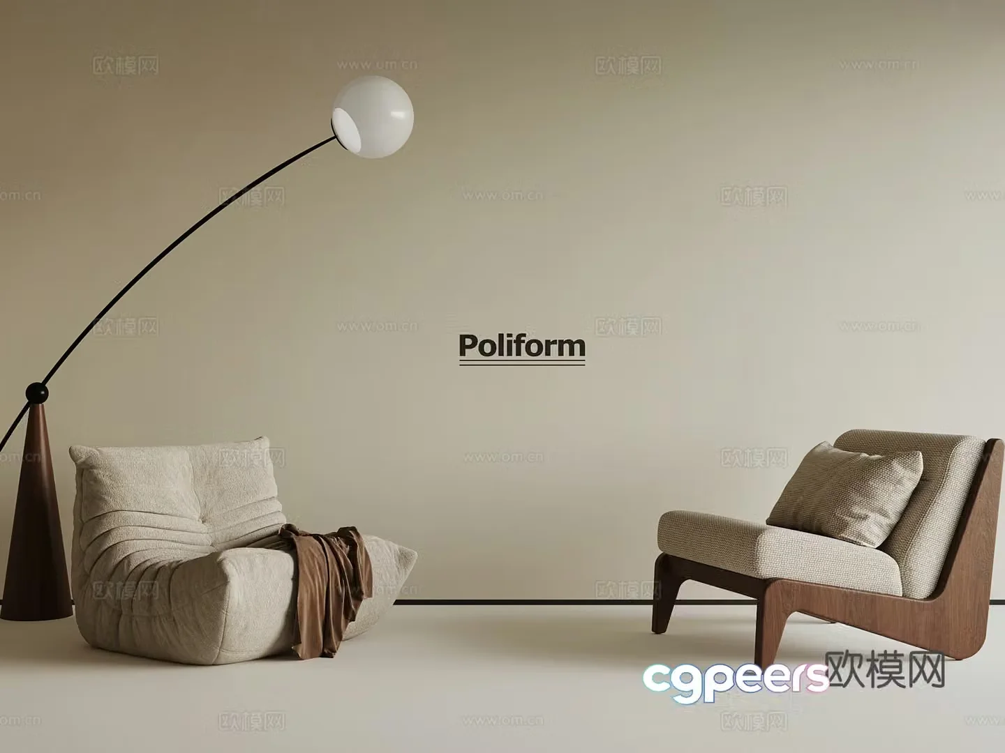 Medium style leisure chair floor lamp 3d model
