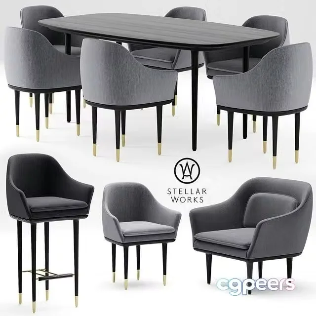 3ds Max Free – Table and chairs STELLAR WORKS LUNAR LOUNGE CHAIR LARGE